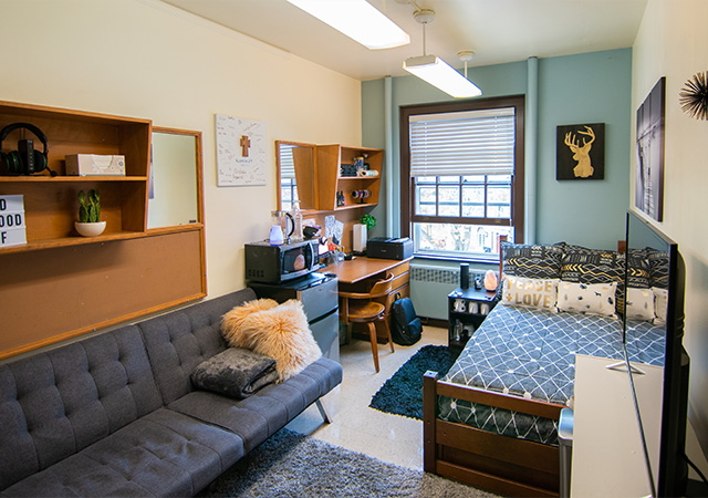a nicely decorated dorm room and Fab Pad nominee