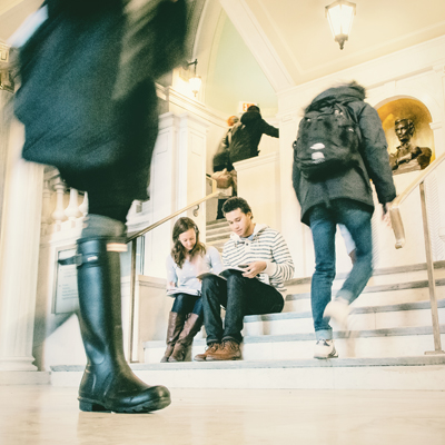Illinois students on the steps to the auditorium in Lincoln Hall