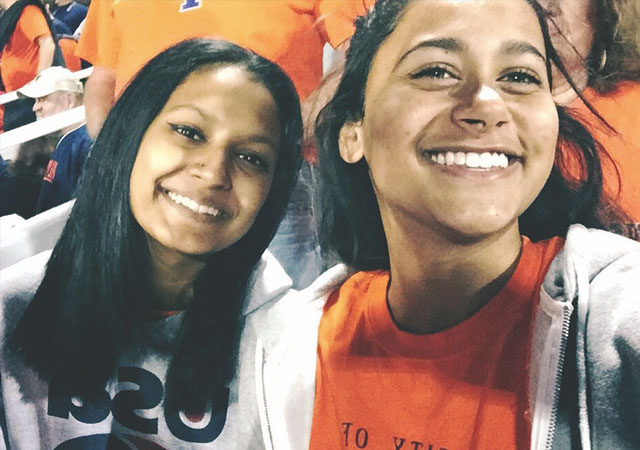 Surabhi and Siddhi at an Illini game