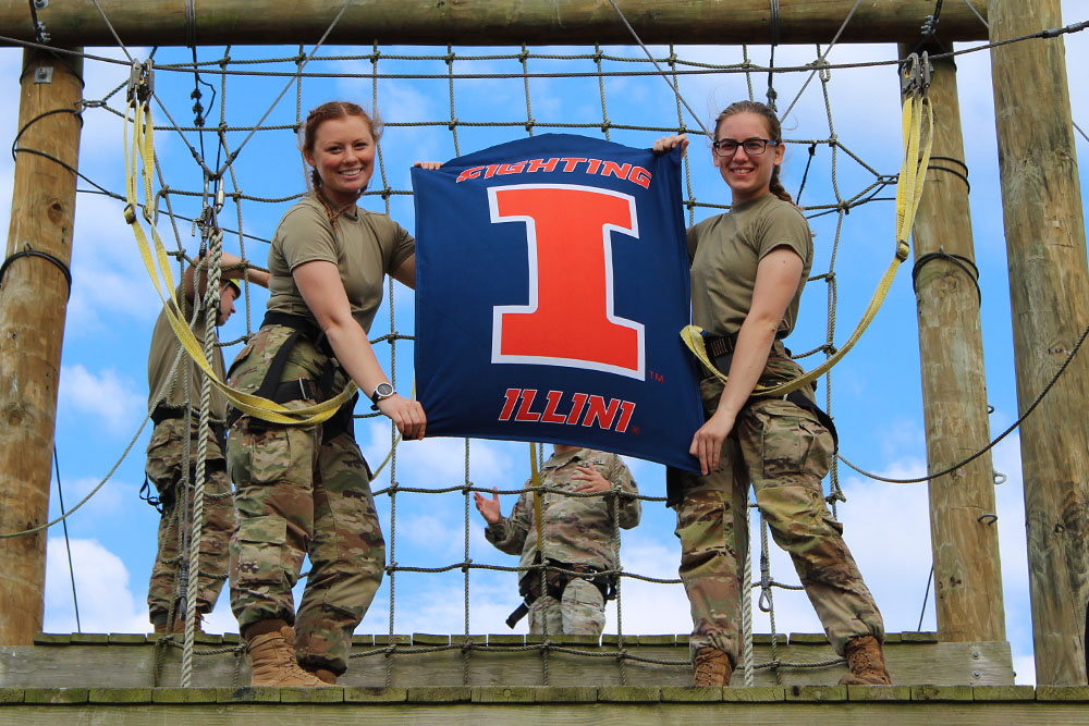 Block I flag being held proudly at basic training