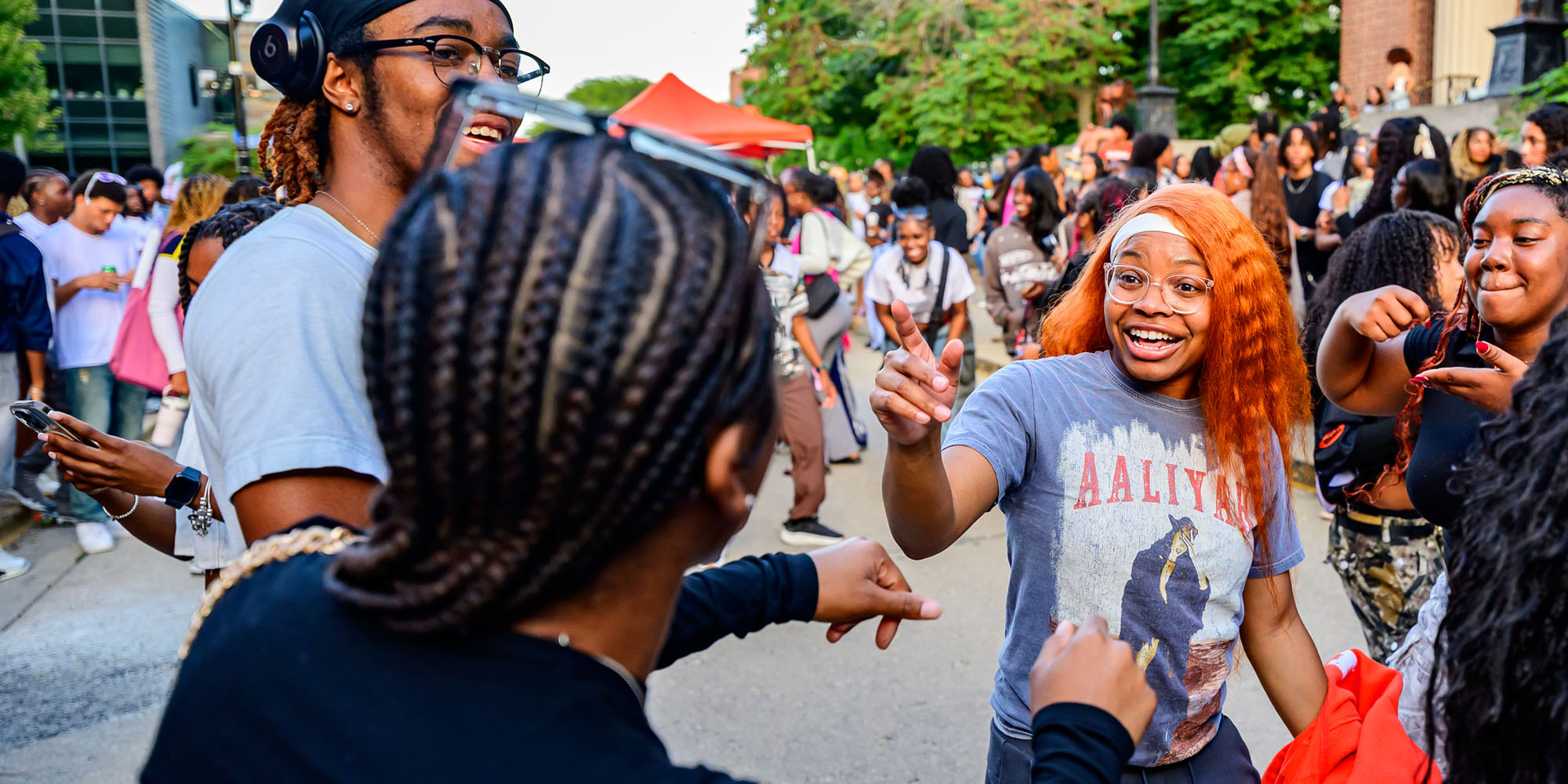 students connect at the Welcome B(l)ack BBQ event sponsored by the Bruce D. Nesbitt African American Cultural Center (BNAACC)