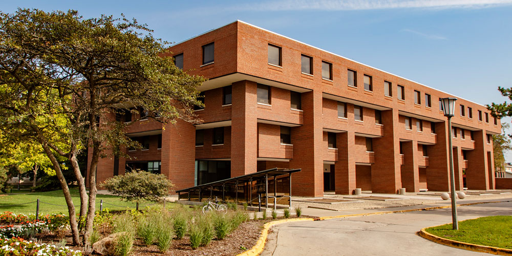 view of the Literatures, Cultures & Linguistics Building from Foellinger Auditorium